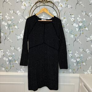 Zara Knit Black Long Sleeve Dress with Gold Threading - Size Large